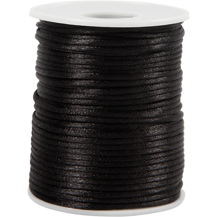 Cordon en satin, ép. 2 mm, noir, 50 m/ 1 rouleau