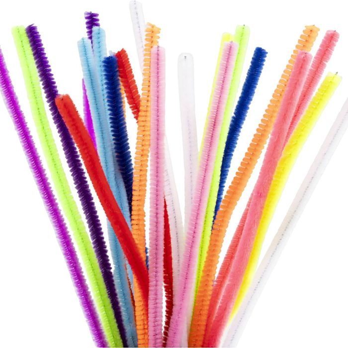Fil chenille, L : 30 cm, ép. 6 mm, multicolore, 25 ass./ 1 Pq.