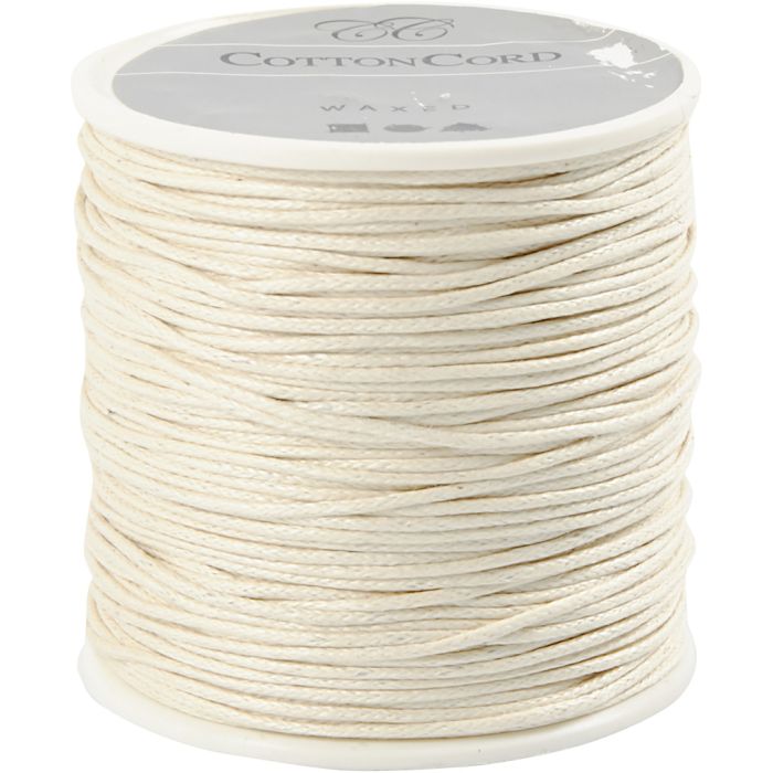 Ficelle de coton, ép. 1 mm, ciré, blanc cassé, 40 m/ 1 rouleau