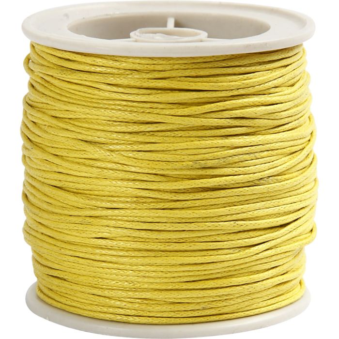 Ficelle de coton, ép. 1 mm, ciré, jaune, 40 m/ 1 rouleau