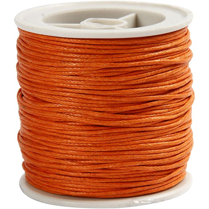 Ficelle de coton, ép. 1 mm, ciré, orange, 40 m/ 1 rouleau