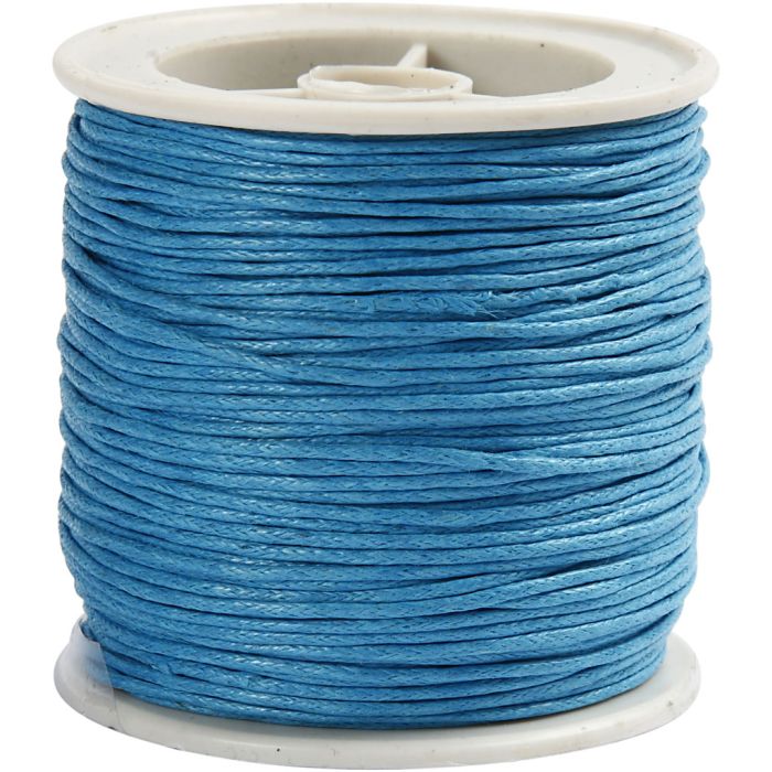 Ficelle de coton, ép. 1 mm, ciré, turquoise, 40 m/ 1 rouleau