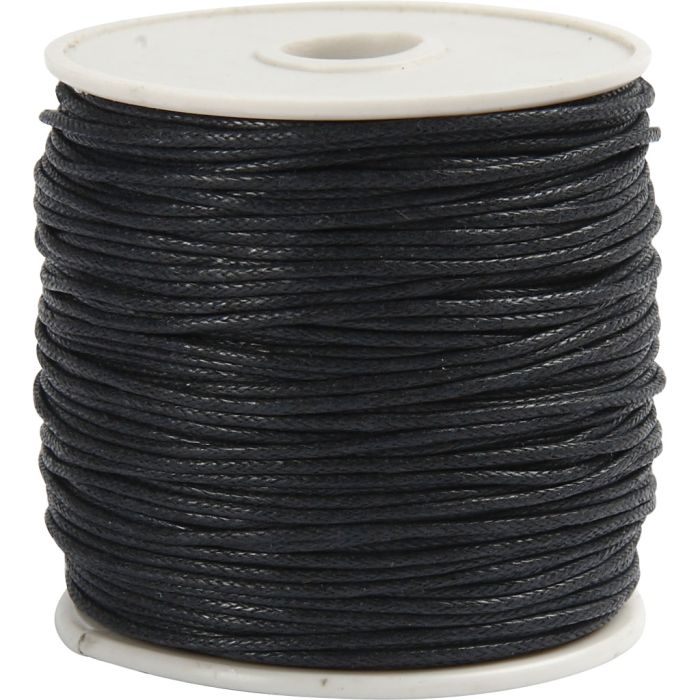 Ficelle de coton, ép. 1 mm, ciré, noir, 40 m/ 1 rouleau