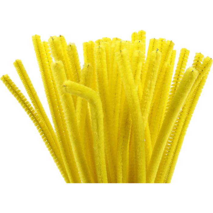 Fil chenille, L : 30 cm, ép. 6 mm, jaune, 50 pièces/ 1 Pq.
