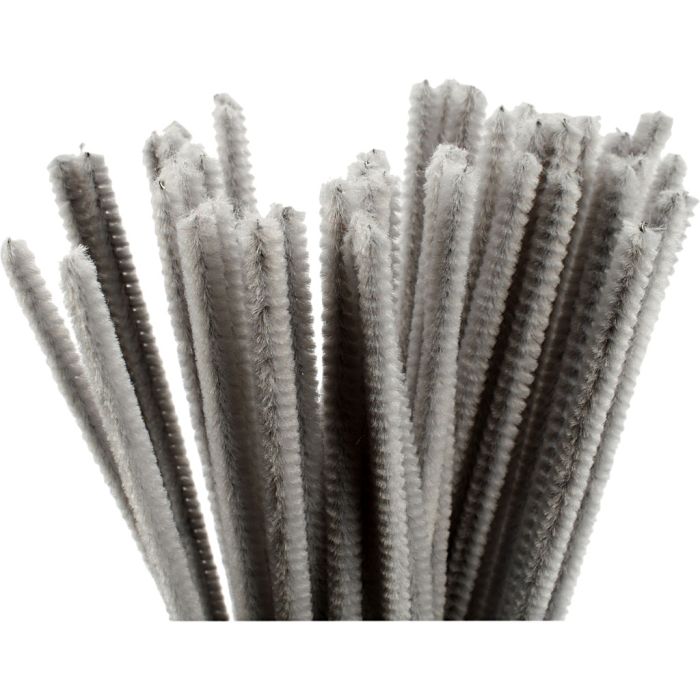 Fil chenille, L : 30 cm, ép. 6 mm, gris, 50 pièces/ 1 Pq.
