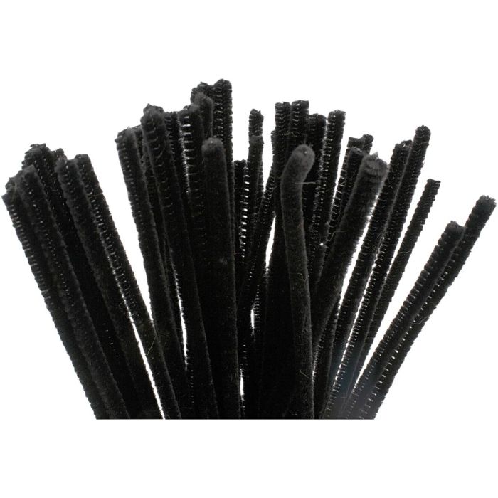 Fil chenille, L : 30 cm, ép. 6 mm, noir, 50 pièces/ 1 Pq.