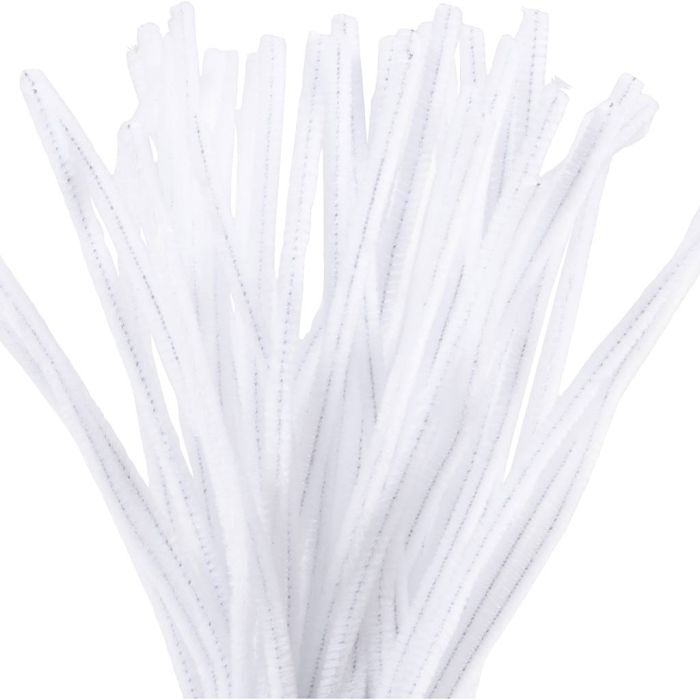 Fil chenille, L : 30 cm, ép. 6 mm, blanc, 50 pièces/ 1 Pq.