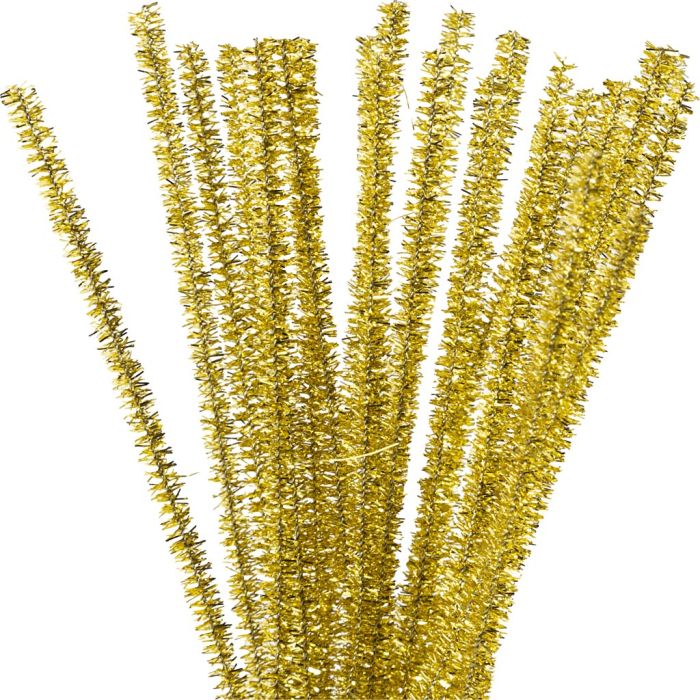 Fil chenille, L : 30 cm, ép. 6 mm, paillettes, or, 24 pièces/ 1 Pq.