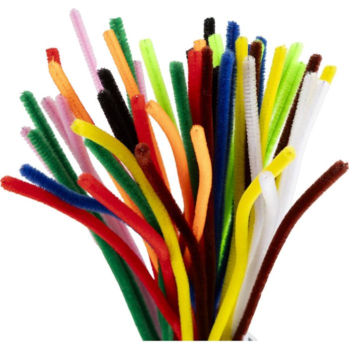 Fil chenille, L : 30 cm, ép. 6 mm, ass. de couleurs, 50 ass./ 1 Pq.