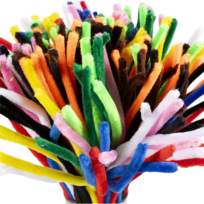 Fil chenille, L : 30 cm, ép. 9 mm, ass. de couleurs, 200 ass./ 1 Pq.