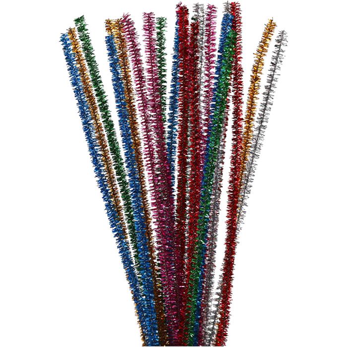 Fil chenille, L : 30 cm, ép. 6 mm, paillettes, Couleurs vives, 24 ass./ 1 Pq.