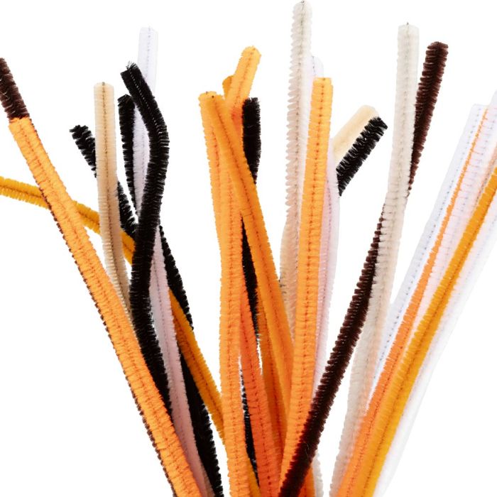 Fil chenille, L : 30 cm, ép. 6 mm, couleurs Halloween, 25 ass./ 1 Pq.