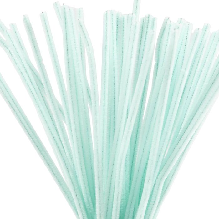 Fil chenille, L : 30 cm, ép. 6 mm, turquoise clair, 50 pièces/ 1 Pq.