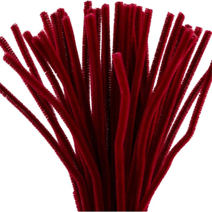 Fil chenille, L : 30 cm, ép. 6 mm, rouge foncé, 50 pièces/ 1 Pq.