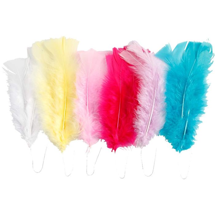 Plumes, dim. 11-17 cm, ass. de couleurs, 18 boule/ 1 Pq.
