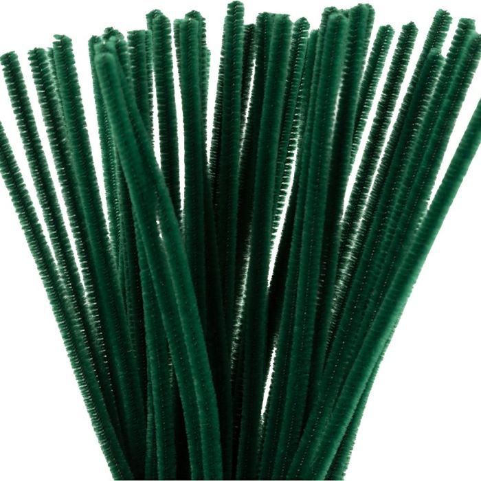 Fil chenille, L : 30 cm, ép. 6 mm, vert foncé, 50 pièces/ 1 Pq.