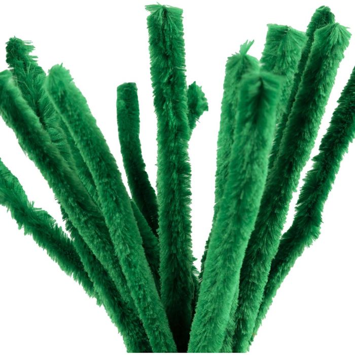 Fil chenille, L : 30 cm, ép. 15 mm, vert foncé, 15 pièces/ 1 Pq.