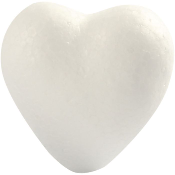 Coeurs en polystyrène, H : 6 cm, P: 3 cm, L : 6 cm, blanc, 5 pièces/ 1 Pq.