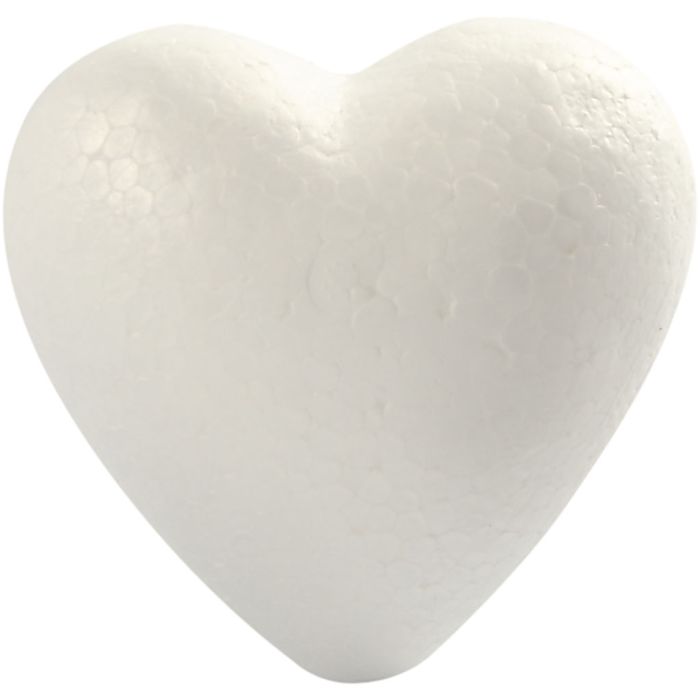 Coeurs en polystyrène, H : 8 cm, P: 4,5 cm, L : 8 cm, blanc, 5 pièces/ 1 Pq.