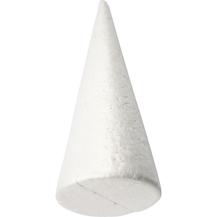Cônes en polystyrène, H : 25 cm, d 10 cm, blanc, 1 pièce