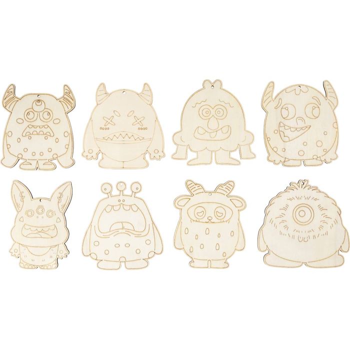 Figurines en bois, Monstres, H : 12,4 cm, ép. 3 mm, 24 pièces/ 1 Pq.