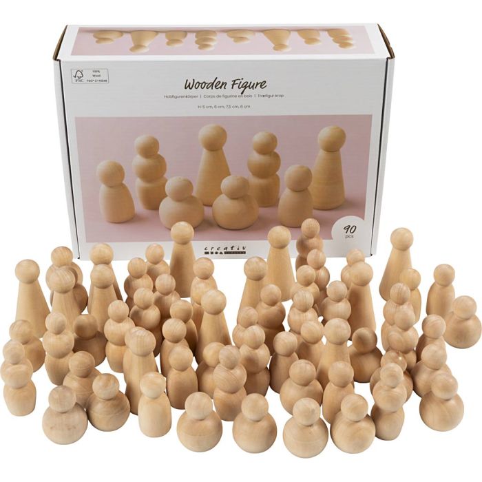 Corps de figurine en bois, H : 5-8 cm, 90 ass./ 1 Pq.