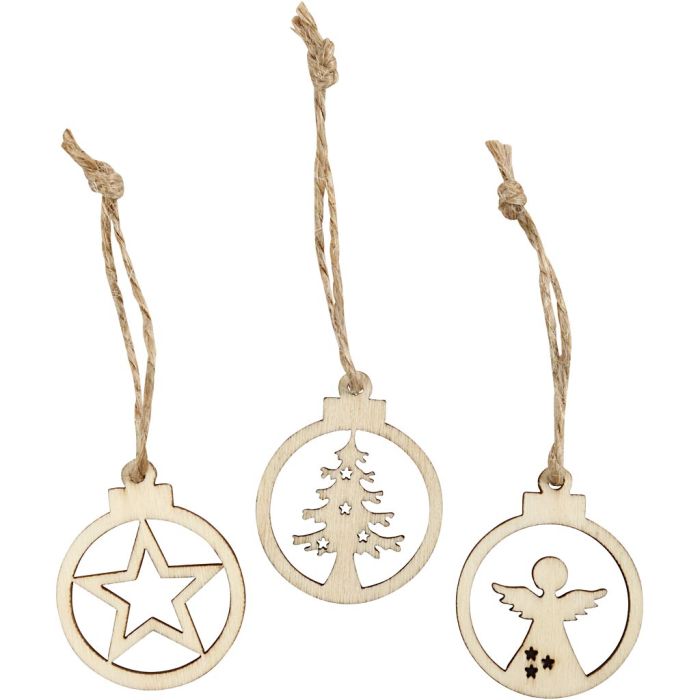 Décorations de Noël à suspendre, d 3 cm, ép. 2,7 mm, 24 pièces/ 1 Pq.
