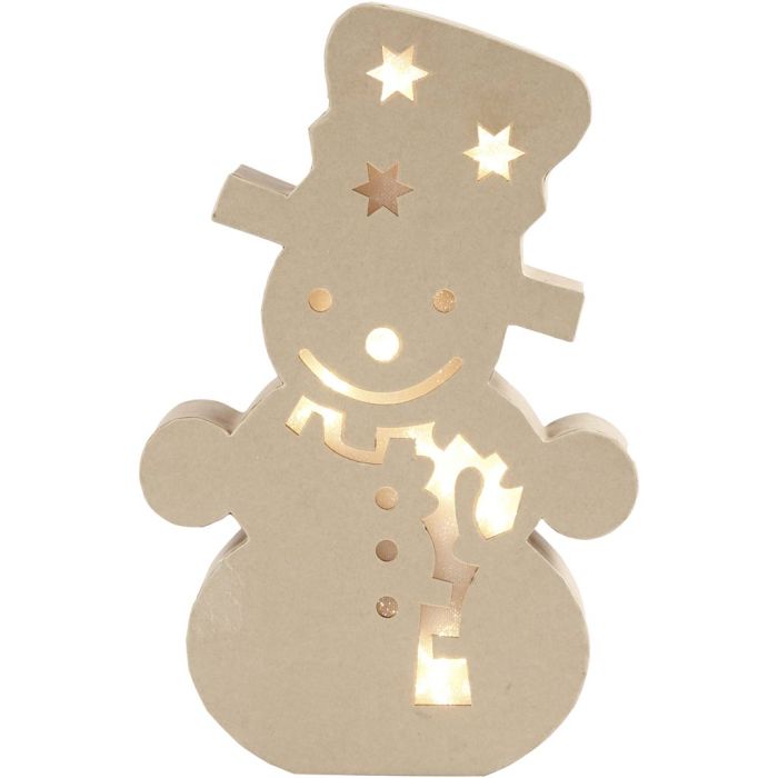 Figurine avec lumière à l'intérieur, bonhomme de neige, H : 27 cm, P: 4 cm, L : 17,5 cm, 1 pièce
