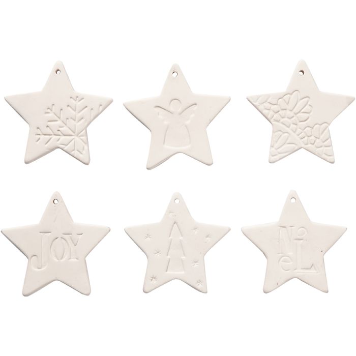 Décorations à suspendre, étoile, dim. 7x7 cm, blanc, 6 pièces/ 1 Pq.