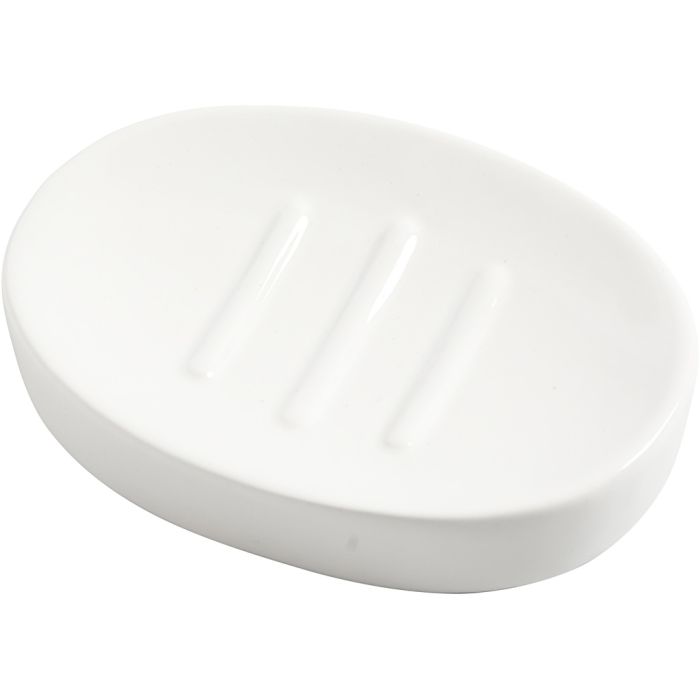 Porte-savons, H : 2,5 cm, L : 13,5 cm, L : 10 cm, blanc, 1 pièce