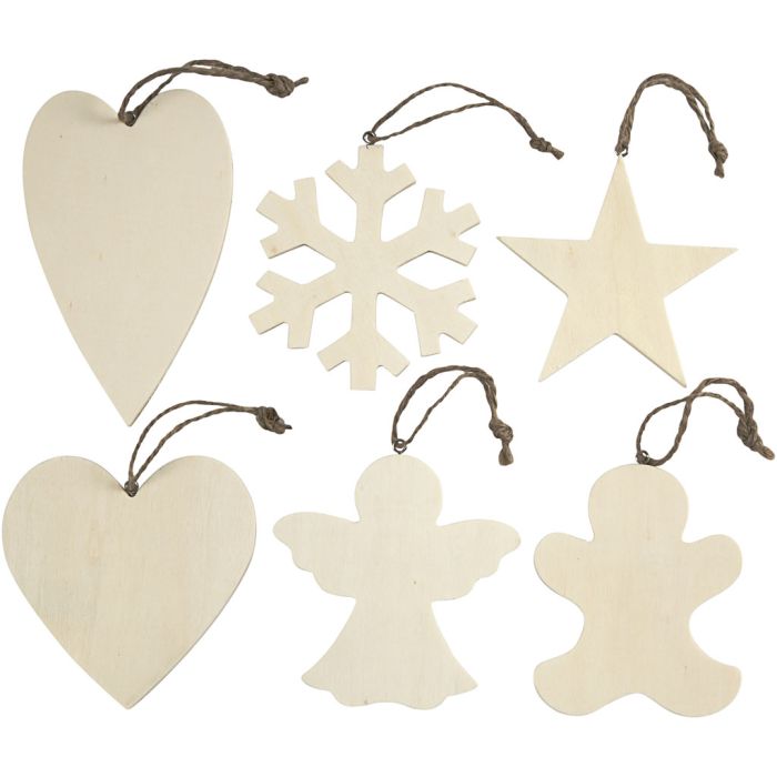 Ornements, dim. 9-11 cm, ép. 4 mm, 6 pièces/ 1 Pq.