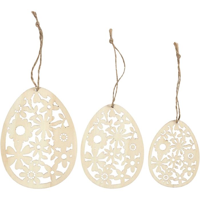 Décorations, H : 8+10+12 cm, L : 6+7,5+9 cm, ép. 3 mm, 3 pièces/ 1 Pq.