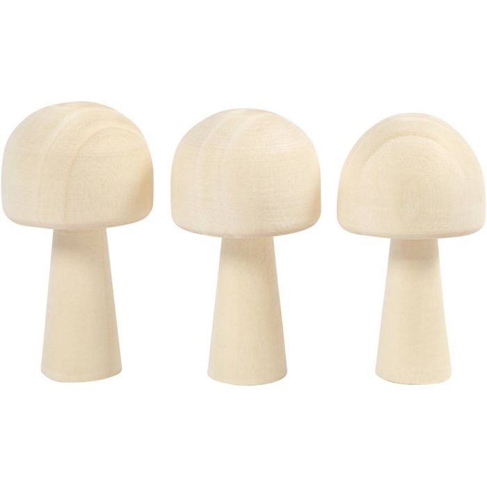 Champignon en bois, H : 5,2 cm, d 2,9 cm, 3 pièces/ 1 Pq.