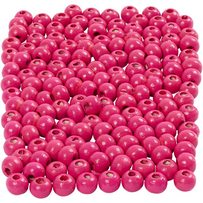 Perles en Bois, d 5 mm, diamètre intérieur 1,5 mm, ca. 150 pièce, rose, 150 pièce, 6 gr/ 1 Pq.