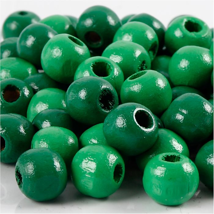 Perles en Bois, d 12 mm, diamètre intérieur 3 mm, ca. 40 pièce, vert, 22 gr/ 1 Pq.