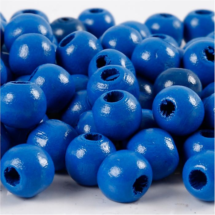 Perles en Bois, d 12 mm, diamètre intérieur 3 mm, ca. 40 pièce, bleu, 22 gr/ 1 Pq.