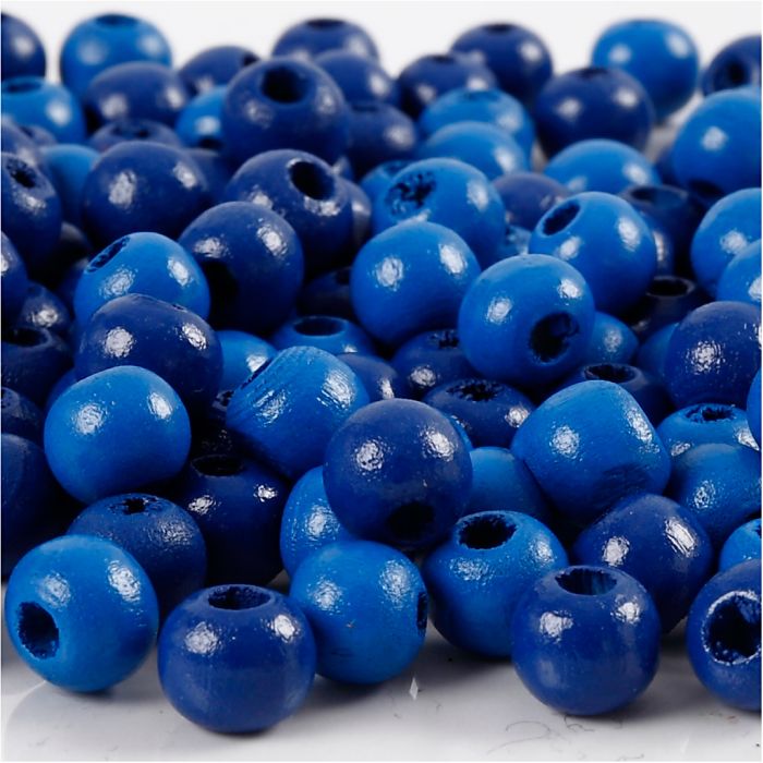Perles en Bois, d 8 mm, diamètre intérieur 2 mm, ca. 80 pièce, bleu, 15 gr/ 1 Pq.
