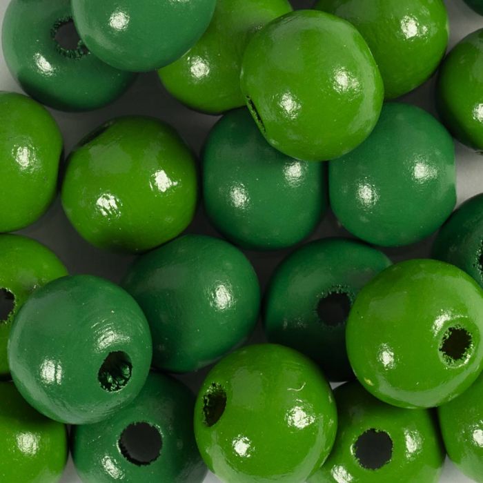Perles en Bois, d 12 mm, diamètre intérieur 3 mm, vert, 50 pièce, 44 gr/ 1 Pq.