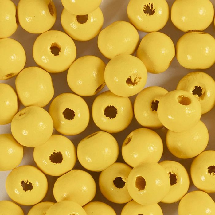Perles en Bois, d 8 mm, diamètre intérieur 2 mm, jaune, 50 pièces/ 1 Pq.