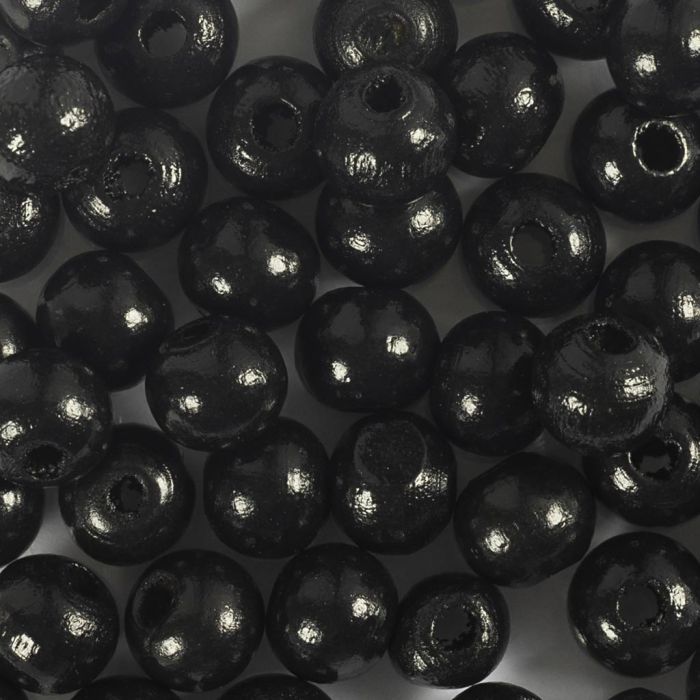 Perles en Bois, d 8 mm, diamètre intérieur 2 mm, noir, 50 pièces/ 1 Pq.