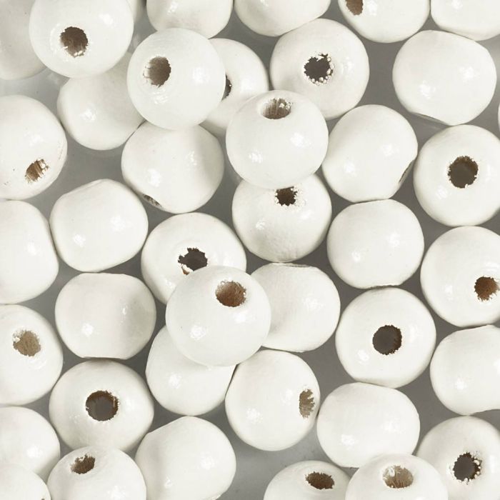 Perles en Bois, d 8 mm, diamètre intérieur 2 mm, blanc, 50 pièces/ 1 Pq.