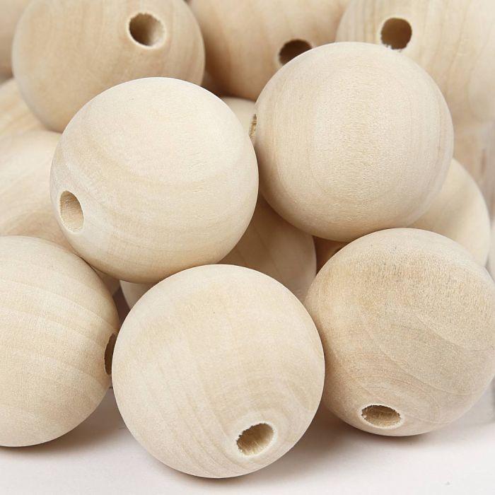 Perles en Bois, d 30, diamètre intérieur 5 mm, 50 pièces/ 1 Pq.