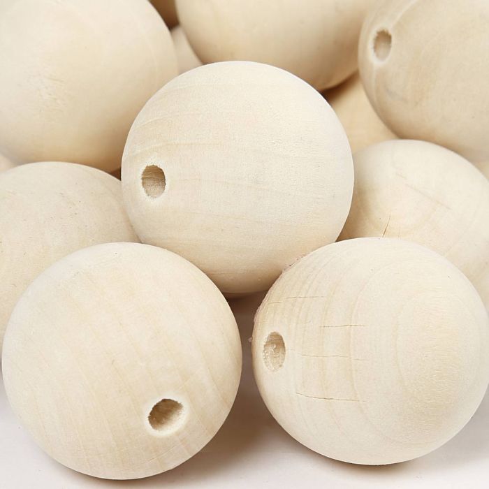 Perles en Bois, d 35, diamètre intérieur 6 mm, 50 pièces/ 1 Pq.
