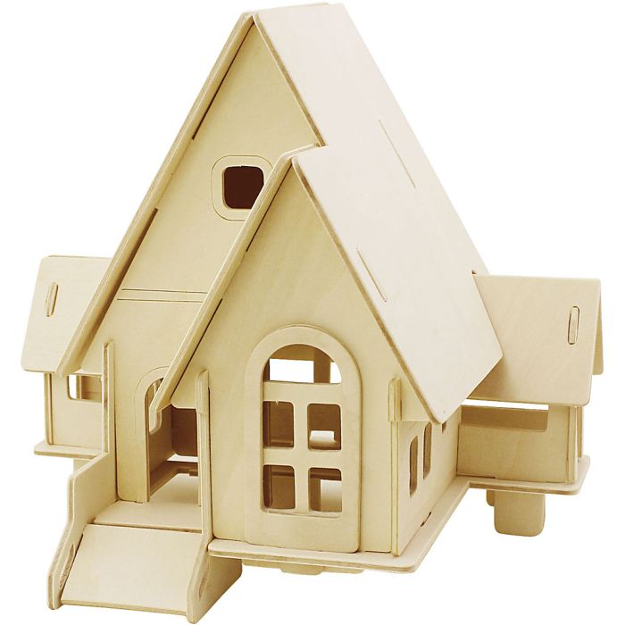 Kit de Construction 3D en bois, Maison avec rampe, dim. 22,5x17,5x20,5, 1 pièce