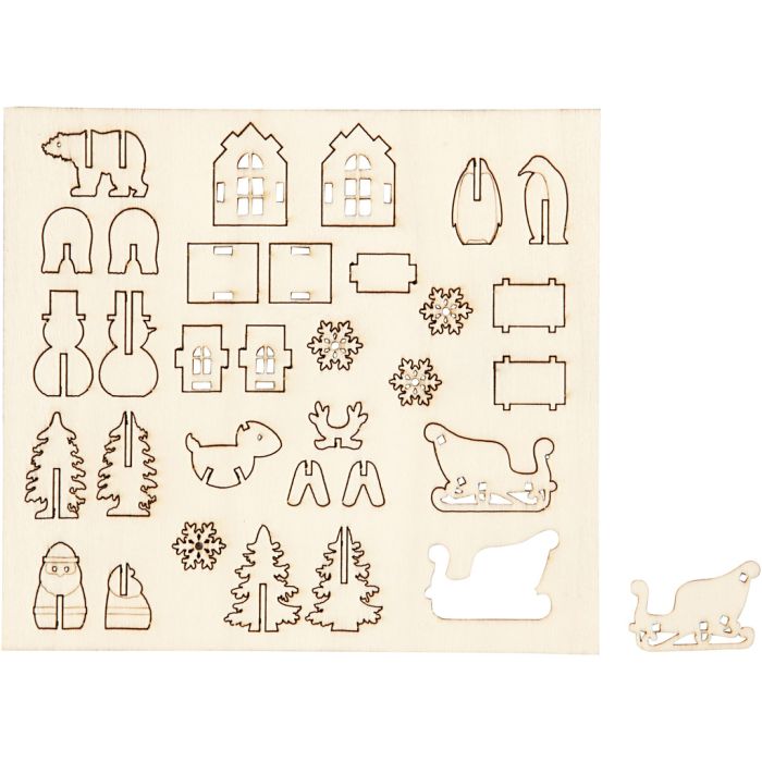 Figurines à assembler, Noël, L : 15,5 cm, L : 17 cm, ép. 3 mm, 1 Pq.