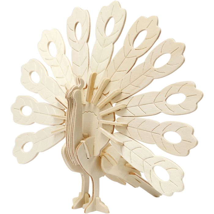 Figurine à assembler en 3D, paon, dim. 10x20,5x17,5 cm, 1 pièce