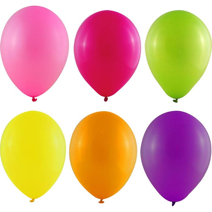 Ballons, dim. 23 cm, rond, couleurs néons, 100 pièces/ 1 Pq.