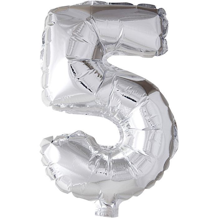 Ballon en aluminium, 5, H : 41 cm, argent, 1 pièce