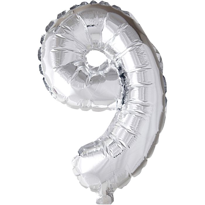 Ballon en aluminium, 9, H : 41 cm, argent, 1 pièce