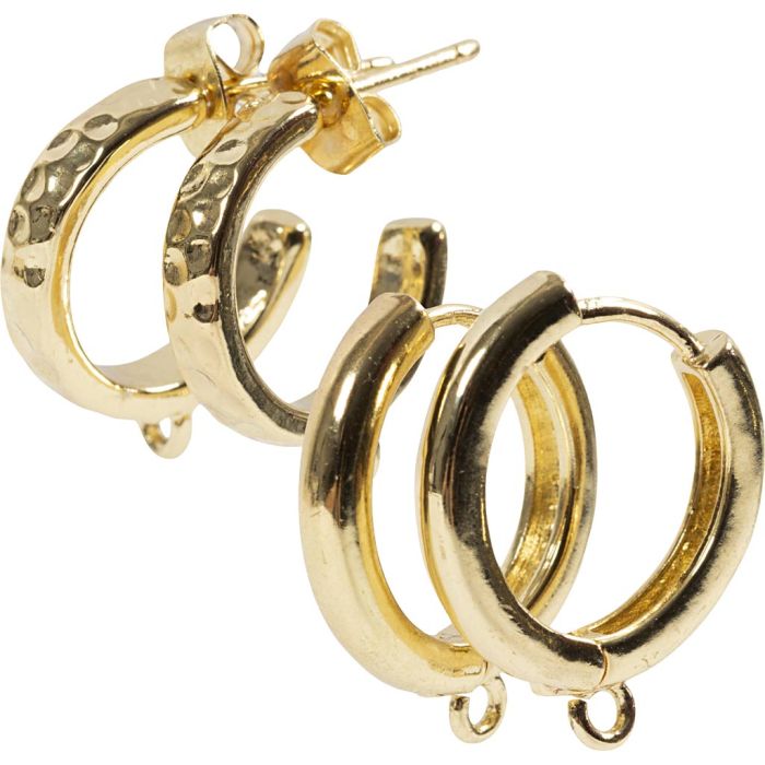 Boucles créoles œillet, d 15 mm, ép. 3 mm, doré, 2x2 paires/ 1 Pq.
